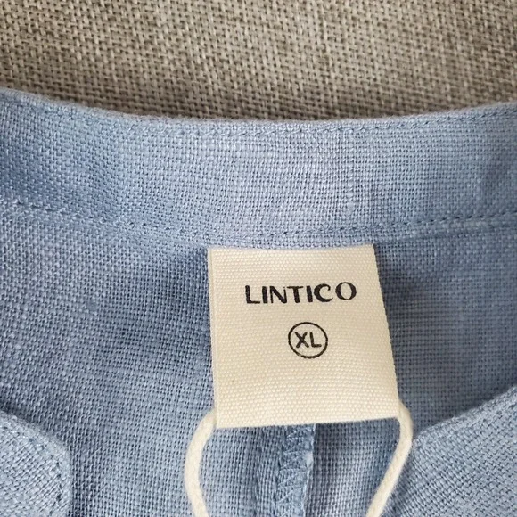 Lintico Womens Shirt Dress Tunic XL Blue 100% Linen Dillon Lagenlook Hand Button - Picture 8 of 12